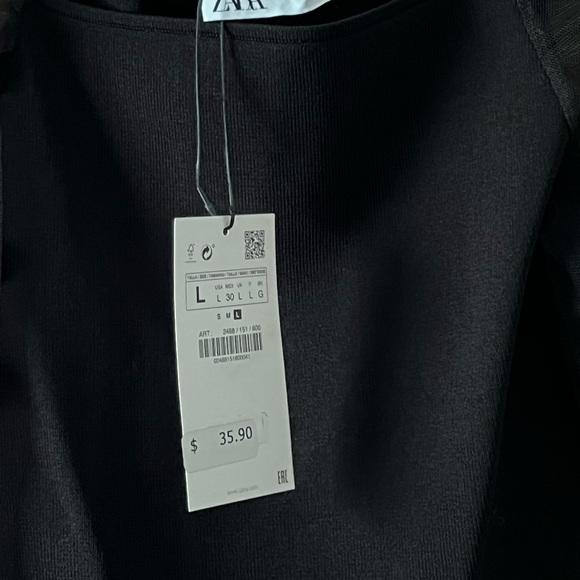 Zara Black Fitted Sheer Crop Blouse - Picture 4 of 5